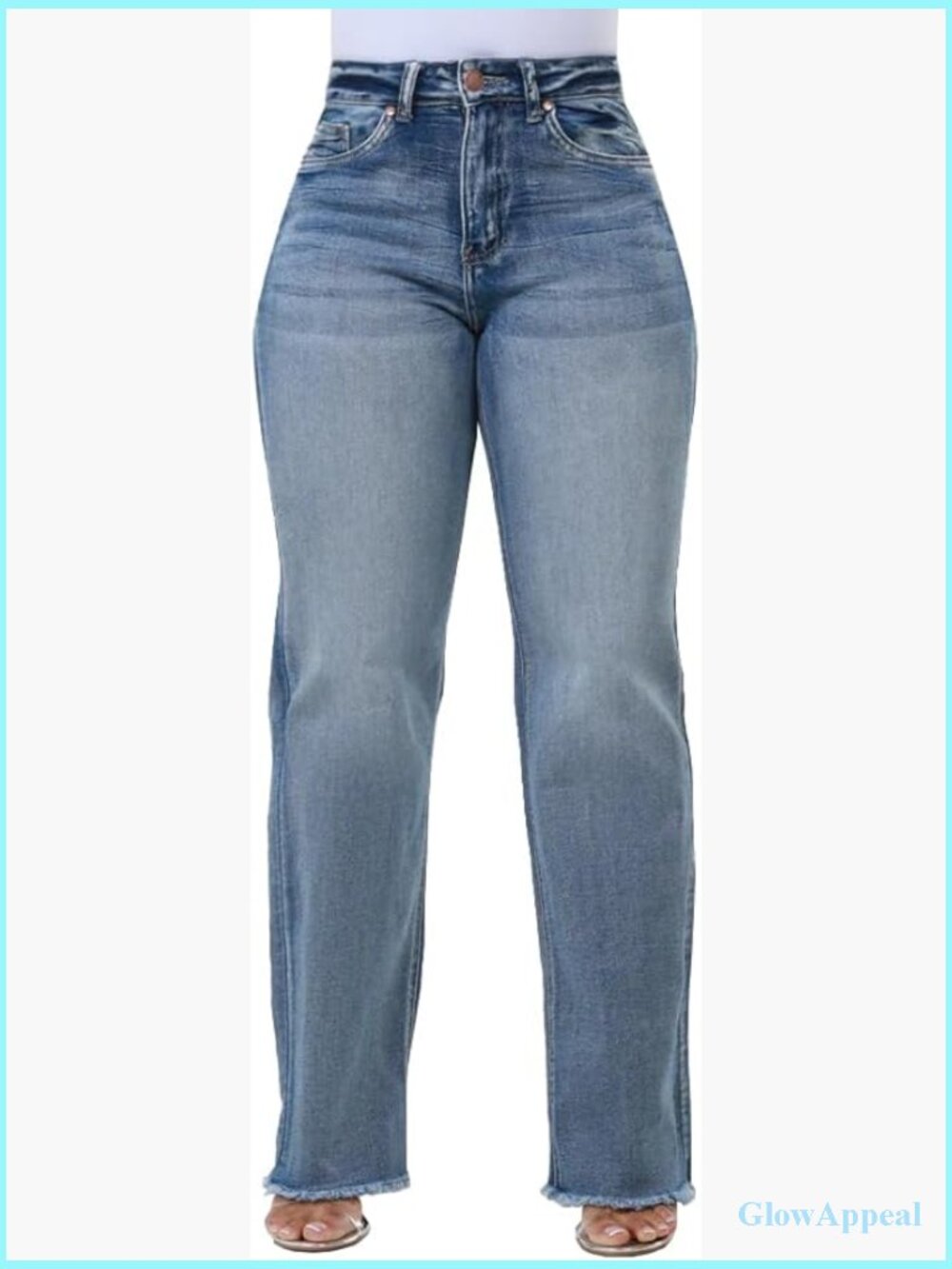 High Waisted Baggy Straight Leg Jeans Stretch Denim Pants